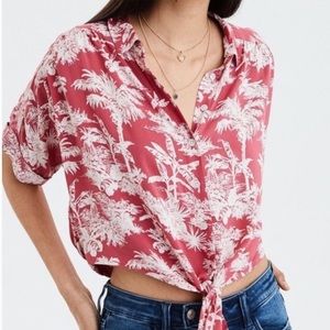 American Eagle Cropped Hawaiian Shirt